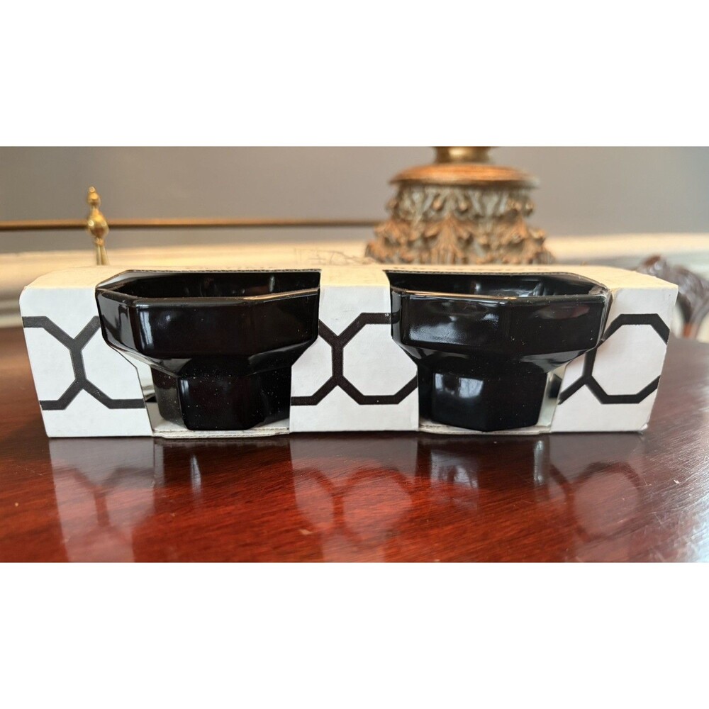 Arcoroc France OCTIME Black Octagonal Glass Candlestick Candle Holders MCM NIB
